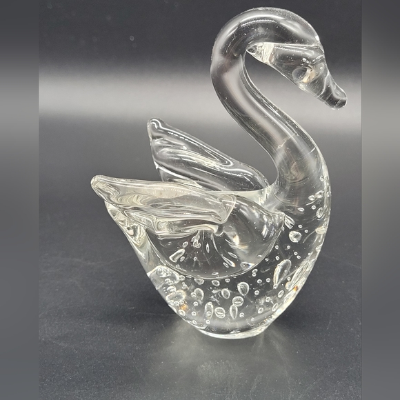 Clear Art Glass Swan With Bulicante - Picture 3 of 9